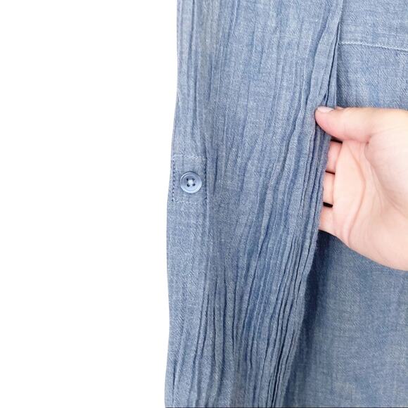 Ann Taylor Chambray Split Neck Long Sleeve Shirt Sz M - Picture 3 of 5